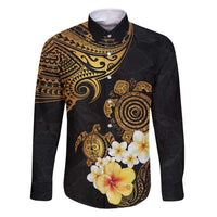 Polynesian Turtle Family Matching Summer Maxi Dress and Hawaiian Shirt Plumeria Hibiscus Pattern Black Color LT03 Dad's Shirt - Long Sleeve Black - Polynesian Pride