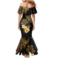 Polynesian Turtle Mermaid Dress Plumeria Hibiscus Pattern Black Color LT03 - Polynesian Pride