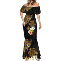 Polynesian Turtle Mermaid Dress Plumeria Hibiscus Pattern Black Color LT03 - Polynesian Pride