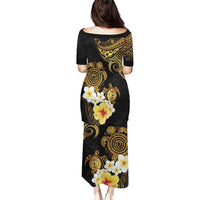 Polynesian Turtle Puletasi Plumeria Hibiscus Pattern Black Color