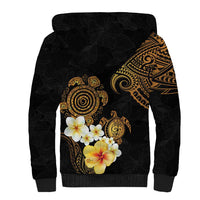 Polynesian Turtle Sherpa Hoodie Plumeria Hibiscus Pattern Black Color