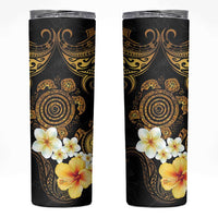 Polynesian Turtle Skinny Tumbler Plumeria Hibiscus Pattern Black Color LT03 Black - Polynesian Pride