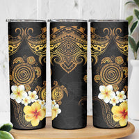 Polynesian Turtle Skinny Tumbler Plumeria Hibiscus Pattern Black Color LT03 - Polynesian Pride