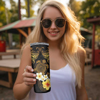 Polynesian Turtle Skinny Tumbler Plumeria Hibiscus Pattern Black Color LT03 - Polynesian Pride
