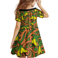 New Zealand Kowhai Flowers Family Matching Off Shoulder Short Dress and Hawaiian Shirt Maori Koru Pattern LT03 - Polynesian Pride
