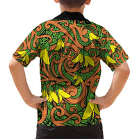 New Zealand Kowhai Flowers Family Matching Short Sleeve Bodycon Dress and Hawaiian Shirt Maori Koru Pattern LT03 - Polynesian Pride