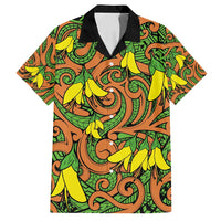 New Zealand Kowhai Flowers Family Matching Tank Maxi Dress and Hawaiian Shirt Maori Koru Pattern LT03 Dad's Shirt - Short Sleeve Orange - Polynesian Pride