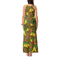 New Zealand Kowhai Flowers Tank Maxi Dress Maori Koru Pattern