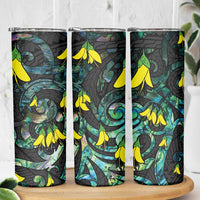 New Zealand Kowhai Flowers Skinny Tumbler Maori Koru Pattern With Paua Shell Style LT03 - Polynesian Pride