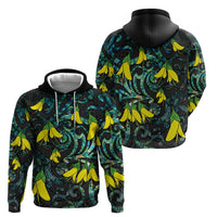 New Zealand Kowhai Flowers Zip Hoodie Maori Koru Pattern With Paua Shell Style