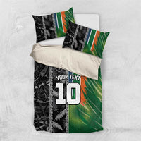 Custom Aotearoa South Africa Rugby Freedom Cup Bedding Set Maori Silver Fern Art and Sporty Flag SA LT03 US Twin 172cm x 218cm Black - Polynesian Pride