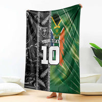 Custom Aotearoa South Africa Rugby Freedom Cup Blanket Maori Silver Fern Art and Sporty Flag SA - Polynesian Pride