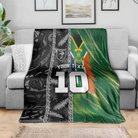 Custom Aotearoa South Africa Rugby Freedom Cup Blanket Maori Silver Fern Art and Sporty Flag SA - Polynesian Pride