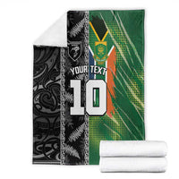 Custom Aotearoa South Africa Rugby Freedom Cup Blanket Maori Silver Fern Art and Sporty Flag SA - Polynesian Pride