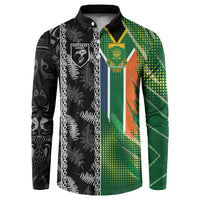 Custom Aotearoa South Africa Rugby Freedom Cup Button Sweatshirt Maori Silver Fern Art and Sporty Flag SA - Polynesian Pride