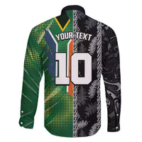 Custom Aotearoa South Africa Rugby Freedom Cup Family Matching Mermaid Dress and Hawaiian Shirt Maori Silver Fern Art and Sporty Flag SA - Polynesian Pride