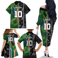 Custom Aotearoa South Africa Rugby Freedom Cup Family Matching Off The Shoulder Long Sleeve Dress and Hawaiian Shirt Maori Silver Fern Art and Sporty Flag SA - Polynesian Pride