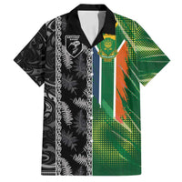 Custom Aotearoa South Africa Rugby Freedom Cup Family Matching Summer Maxi Dress and Hawaiian Shirt Maori Silver Fern Art and Sporty Flag SA - Polynesian Pride
