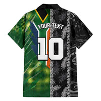 Custom Aotearoa South Africa Rugby Freedom Cup Family Matching Tank Maxi Dress and Hawaiian Shirt Maori Silver Fern Art and Sporty Flag SA - Polynesian Pride