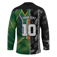 Custom Aotearoa South Africa Rugby Freedom Cup Hockey Jersey Maori Silver Fern Art and Sporty Flag SA - Polynesian Pride