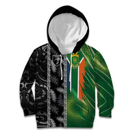 Custom Aotearoa South Africa Rugby Freedom Cup Kid Hoodie Maori Silver Fern Art and Sporty Flag SA - Polynesian Pride