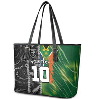 Custom Aotearoa South Africa Rugby Freedom Cup Leather Tote Bag Maori Silver Fern Art and Sporty Flag SA - Polynesian Pride
