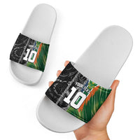 Custom Aotearoa South Africa Rugby Freedom Cup Slide Sandals Maori Silver Fern Art and Sporty Flag SA - Polynesian Pride