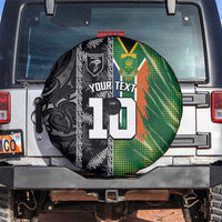 Custom Aotearoa South Africa Rugby Freedom Cup Spare Tire Cover Maori Silver Fern Art and Sporty Flag SA - Polynesian Pride