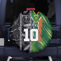 Custom Aotearoa South Africa Rugby Freedom Cup Spare Tire Cover Maori Silver Fern Art and Sporty Flag SA - Polynesian Pride
