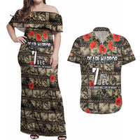 Pearl Harbor Remembrance Day Personalized Couples Matching Off Shoulder Maxi Dress and Hawaiian Shirt Memories of December 7 with Red Poppy Lei - Polynesian Pride