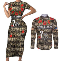 Pearl Harbor Remembrance Day Personalized Couples Matching Short Sleeve Bodycon Dress and Long Sleeve Button Shirt Memories of December 7 with Red Poppy Lei - Polynesian Pride