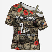 Pearl Harbor Remembrance Day Personalized Cross Shoulder Shirt Memories of December 7 with Red Poppy Lei - Polynesian Pride