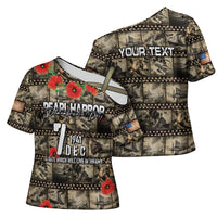 Pearl Harbor Remembrance Day Personalized Cross Shoulder Shirt Memories of December 7 with Red Poppy Lei - Polynesian Pride