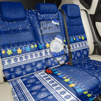 Palau Christmas Back Car Seat Cover Snowman Hugs Palau Coat of Arms Maori Pattern Blue Style LT03 - Polynesian Pride