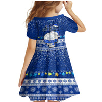 Palau Christmas Family Matching Mermaid Dress and Hawaiian Shirt Snowman Hugs Palau Coat of Arms Maori Pattern Blue Style LT03 - Polynesian Pride