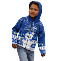 Palau Christmas Kid Hoodie Snowman Hugs Palau Coat of Arms Maori Pattern Blue Style LT03 - Polynesian Pride