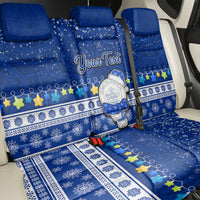 Personalised Palau Christmas Back Car Seat Cover Snowman Hugs Palau Coat of Arms Maori Pattern Blue Style LT03 - Polynesian Pride
