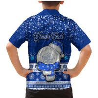 Personalised Palau Christmas Family Matching Mermaid Dress and Hawaiian Shirt Snowman Hugs Palau Coat of Arms Maori Pattern Blue Style LT03 - Polynesian Pride