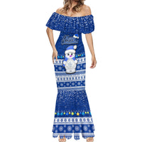 Personalised Palau Christmas Mermaid Dress Snowman Hugs Palau Coat of Arms Maori Pattern Blue Style LT03 - Polynesian Pride