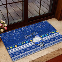 Personalised Palau Christmas Rubber Doormat Snowman Hugs Palau Coat of Arms Maori Pattern Blue Style LT03 - Polynesian Pride