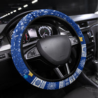 Palau Christmas Steering Wheel Cover Snowman Hugs Palau Coat of Arms Maori Pattern Blue Style LT03 Universal Fit Blue - Polynesian Pride
