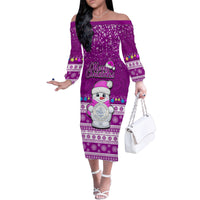 Palau Christmas Family Matching Off Shoulder Long Sleeve Dress and Hawaiian Shirt Snowman Hugs Palau Coat of Arms Maori Pattern Pink Style LT03 Mom's Dress Pink - Polynesian Pride
