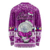 Palau Christmas Long Sleeve Shirt Snowman Hugs Palau Coat of Arms Maori Pattern Pink Style LT03 - Polynesian Pride