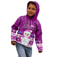 Personalised Palau Christmas Kid Hoodie Snowman Hugs Palau Coat of Arms Maori Pattern Pink Style LT03 - Polynesian Pride