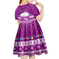 Personalised Palau Christmas Kid Short Sleeve Dress Snowman Hugs Palau Coat of Arms Maori Pattern Pink Style LT03 - Polynesian Pride
