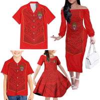 Custom Mate Ma'a Tonga Rugby Family Matching Off The Shoulder Long Sleeve Dress and Hawaiian Shirt Ngatu Tribal Motifs Sporty Style - Polynesian Pride