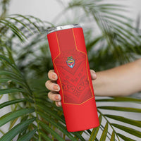 Custom Mate Ma'a Tonga Rugby Skinny Tumbler Ngatu Tribal Motifs Sporty Style - Polynesian Pride