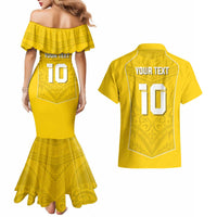 Custom Niue Rugby Couples Matching Mermaid Dress and Hawaiian Shirt Hiapo Tribal Motifs Sporty Style - Polynesian Pride