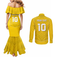 Custom Niue Rugby Couples Matching Mermaid Dress and Long Sleeve Button Shirt Hiapo Tribal Motifs Sporty Style - Polynesian Pride