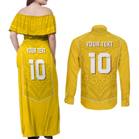 Custom Niue Rugby Couples Matching Off Shoulder Maxi Dress and Long Sleeve Button Shirt Hiapo Tribal Motifs Sporty Style - Polynesian Pride